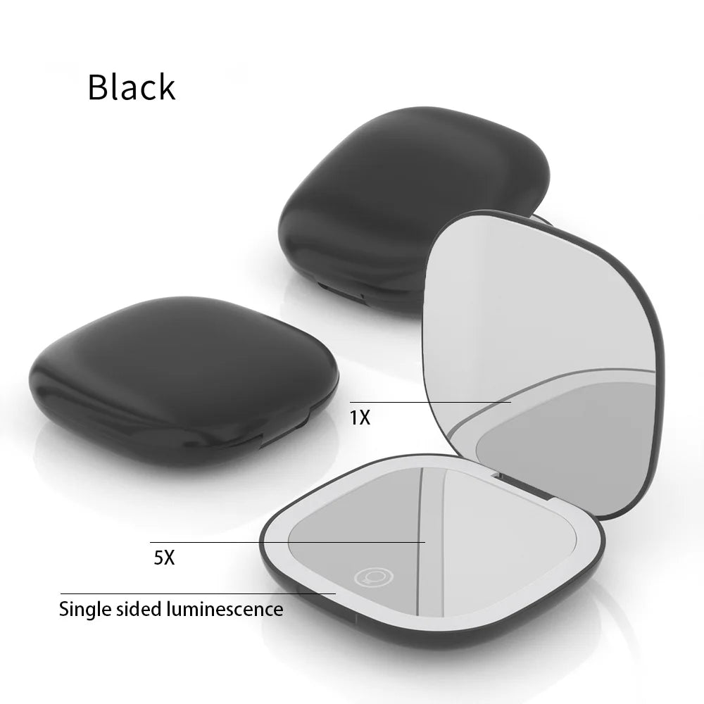 Miroir de poche LED Petit Déclic, grossissement 5X, coloris Noir