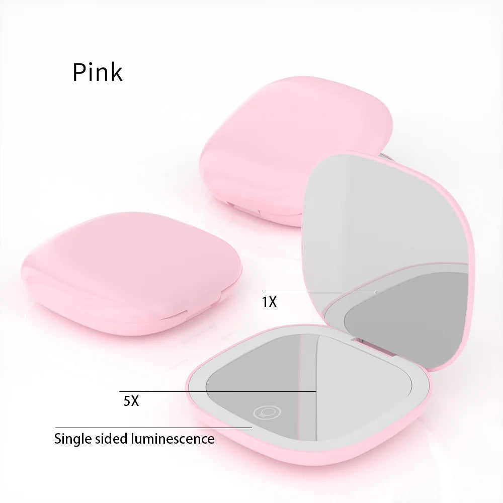 Miroir de poche LED Petit Déclic, grossissement 5X, coloris Rose
