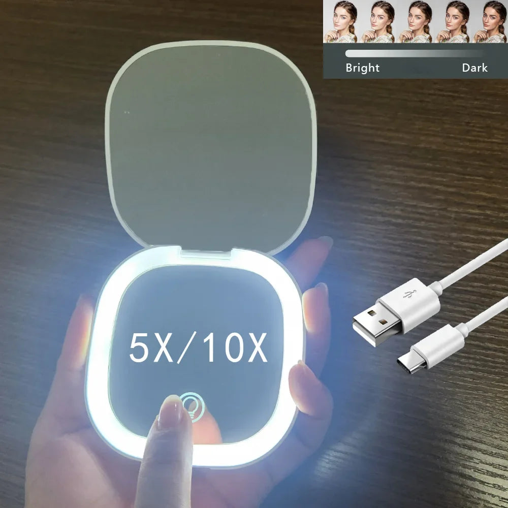 Miroir de poche LED rechargeable grossissant 10X Petit Déclic, vue 1