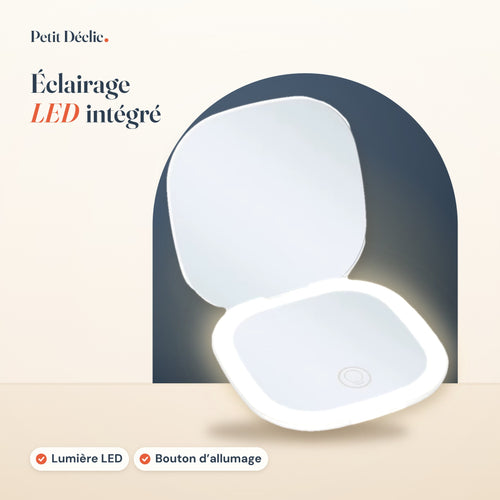 Miroir de poche LED Petit Déclic, éclairage LED intégré