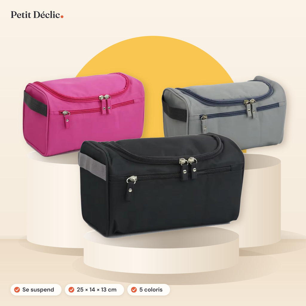 Trousse de toilette suspendue Petit Déclic — 5 coloris, se suspend par son crochet