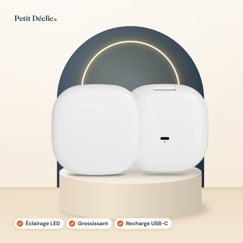 Miroir de poche LED rechargeable grossissant Petit Déclic, recharge USB-C