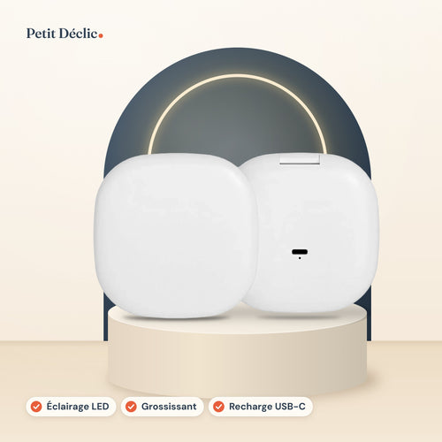 Miroir de poche LED rechargeable grossissant Petit Déclic, recharge USB-C