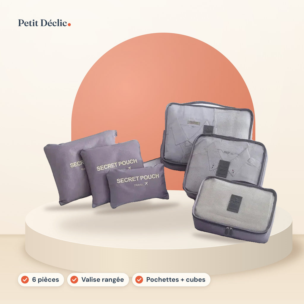 Ensemble organisateur de valise Petit Déclic, 6 pièces : pochettes et cubes de rangement