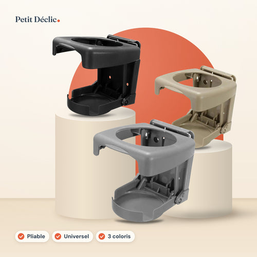 Porte-gobelet voiture pliant universel Petit Déclic, coloris noir, beige et gris